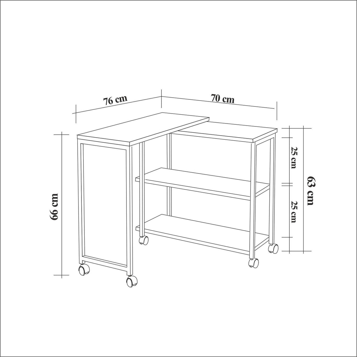 Masuta de cafea Melin cu roti, Negru Stejar, 70x63x76 cm