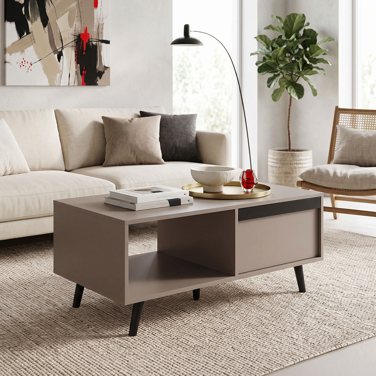 Bej - Negru | SKU: 225-000119 | Măsuță de cafea Nectra, Bej - Negru, 100x50x45 cm, varianta Bej - Negru, produs pentru amenajarea locuinței, disponibil online în România la CasaMob
