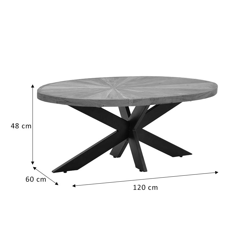 Masuta de cafea ovala Fardy lemn masiv de acacia, nuc - negru, 120x60x45 cm