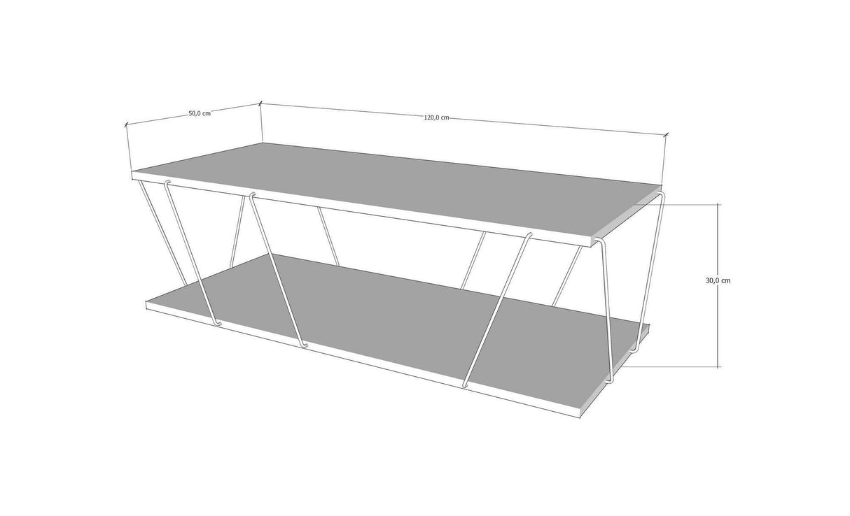 Masuta de cafea PyroTech, Alb - Stejar - Gri - Galben, 120x30x50 cm - Gri