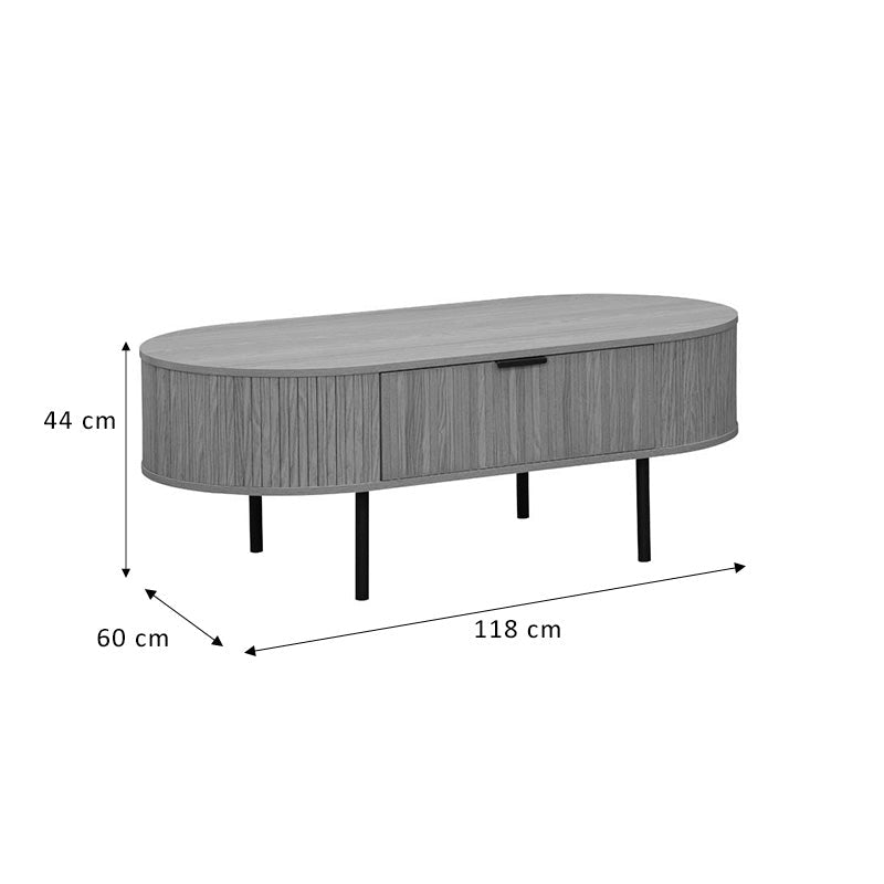 Masuta de cafea Scandi MDF culoare lemn Natural cu picioare metalice, 118x60x44 cm