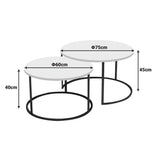 Măsuță de cafea set 2 piese Solme, metal crem și negru, variabile, 75x75x45 cm