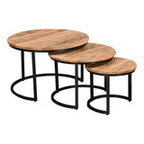 Masuta de cafea set 3 piese Frina, lemn masiv de mango, Naturala, 70x70x45 cm