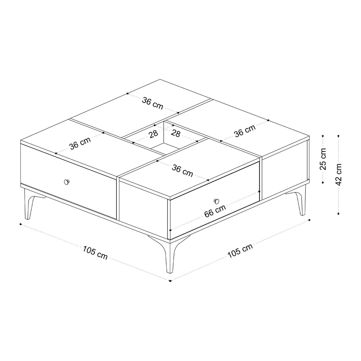 Masuta de cafea Shelfa, Stejar, 105x42x105 cm