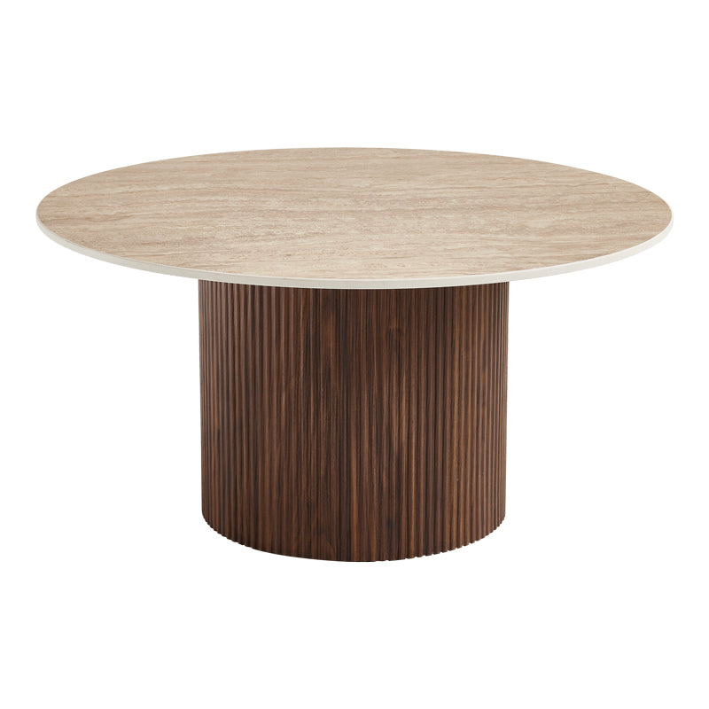 Masuta de cafea Sikulu, Aspect travertin, Nuc - Stejar, D80x40 cm - Nuc