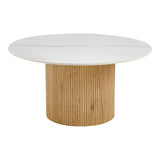Masuta de cafea Sikulu, Aspect travertin, Nuc - Stejar, D80x40 cm - Stejar