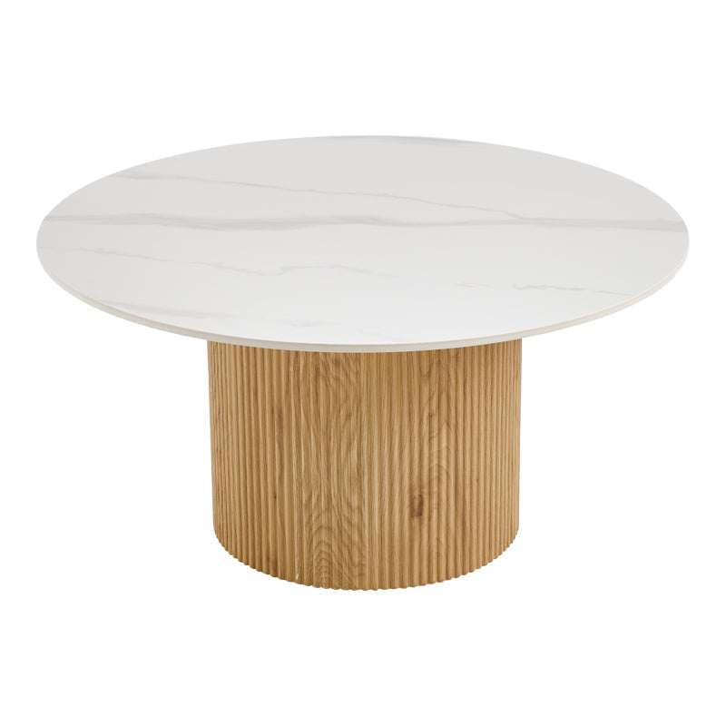 Masuta de cafea Sikulu, Aspect travertin, Nuc - Stejar, D80x40 cm - Stejar