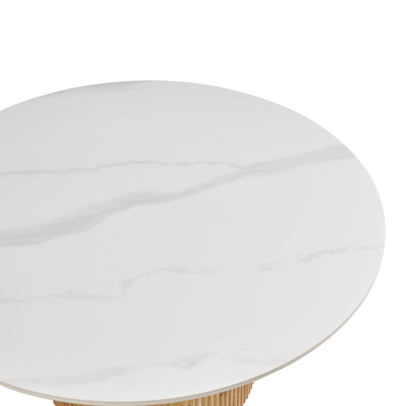 Masuta de cafea Sikulu, Aspect travertin, Nuc - Stejar, D80x40 cm - Stejar