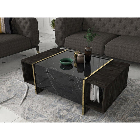 Masuta de cafea Veyron, Negru, 104x38x60 cm