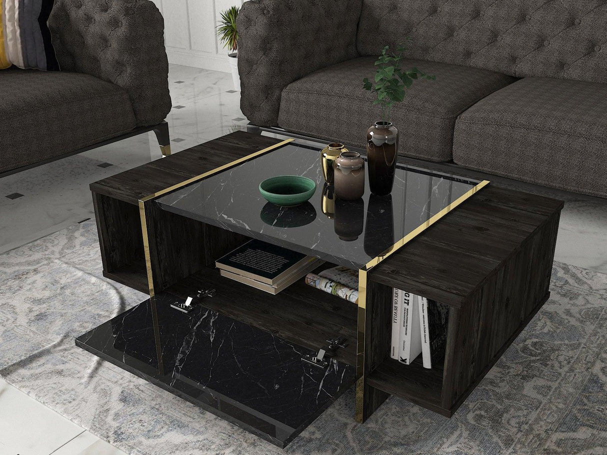 Masuta de cafea Veyron, Negru, 104x38x60 cm
