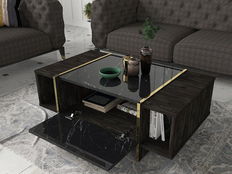 Masuta de cafea Veyron, Negru, 104x38x60 cm