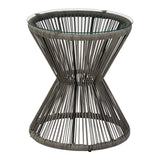 Măsuță de sticlă cu rattan, Mabil, Sticlă și Rattan, Gri, 50x55 cm