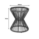 Măsuță de sticlă cu rattan, Mabil, Sticlă și Rattan, Gri, 50x55 cm