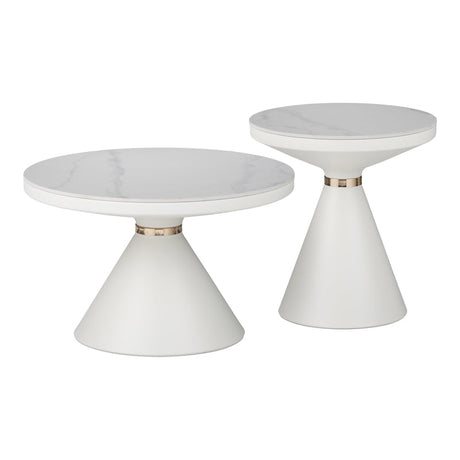 Masuta laterala Coozlin marmura alba cu metal, alb-auriu, 70x70x40 cm