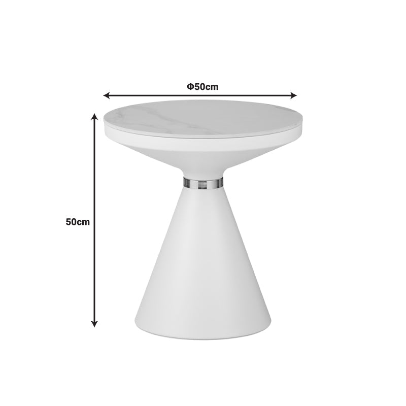 Masuta laterala Coozlin marmura alba piatra sinterizata si metal, alb-auriu, D50x50 cm