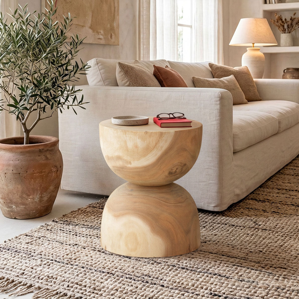 Nuc | SKU: 422-000008 | Măsuță laterală Hourglass, Ø40x45 cm, varianta Nuc, produs pentru amenajarea locuinței, disponibil online în România la CasaMob