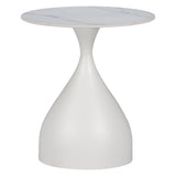 Masuta laterala Kirkene piatra sinterizata, marmura alba si metal, alb, 50x50x50 cm