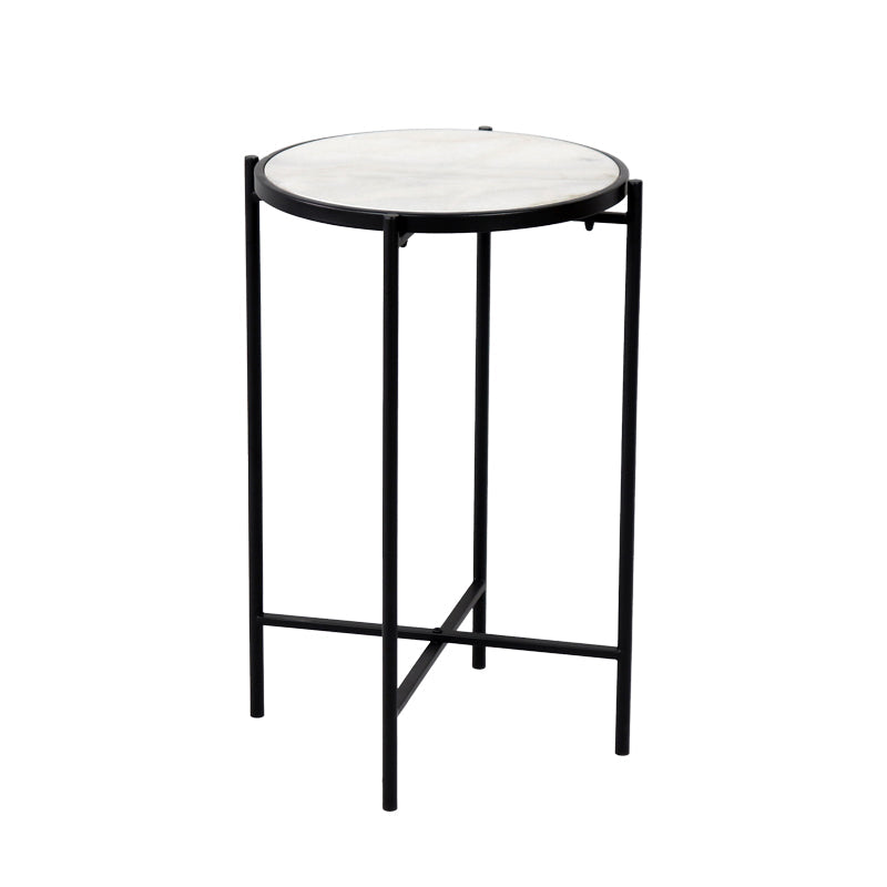 Masuta laterala Luxere negru metal-marmura, alba, D40x66 cm