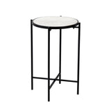 Masuta laterala Luxere negru metal-marmura, alba, D40x66 cm