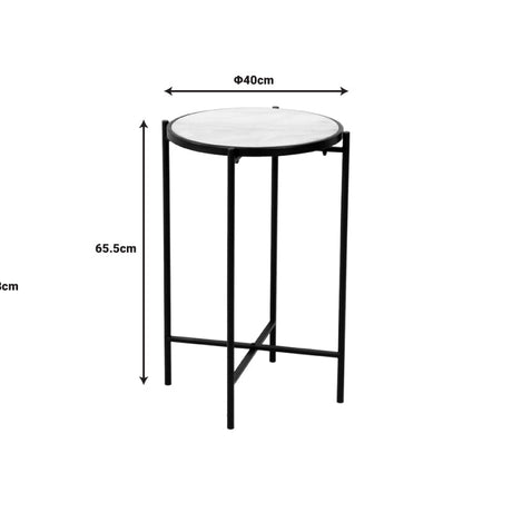 Masuta laterala Luxere negru metal-marmura, alba, D40x66 cm