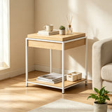 Măsuță laterală Odar, cu depozitare, Diverse culori, 51x51x60 cm - Stejar - Alb | SKU: 431-000009 | Măsuță laterală Odar, cu depozitare, 51x51x60 cm, varianta Stejar - Alb, produs pentru amenajarea locuinței, disponibil online în România la CasaMob