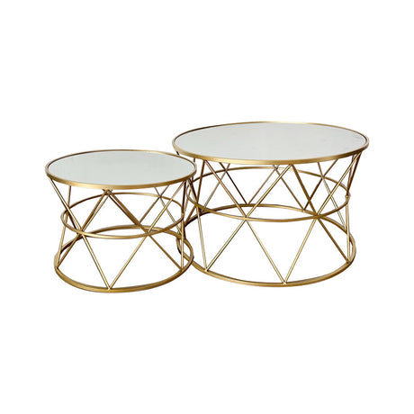 Masute cafea Pelosif Auriu set 2buc metal, 80x80x48 cm