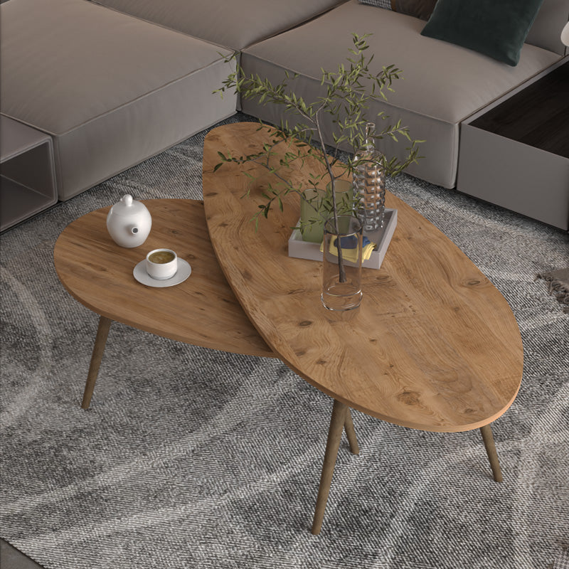 Masute de cafea Monty cu design Natural, Set 2 piese, Lemn, 116x46x46 cm