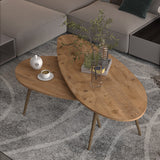 Masute de cafea Monty cu design Natural, Set 2 piese, Lemn, 116x46x46 cm