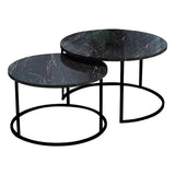 Măsuțe de cafea set 2 piese cu aspect de marmură, Solme, Metal Negru, flexibile, 75x75x45 cm