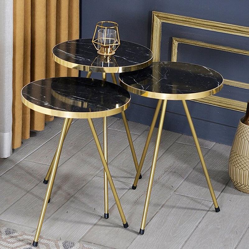 Masuțe Weber, set de 3 piese, Negru - Alb, 34x34x52 cm - Negru