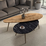 Mese de cafea Monty, set 2 piese, marmura în nuante de negru-Natural, versatile, 116x46x46 cm