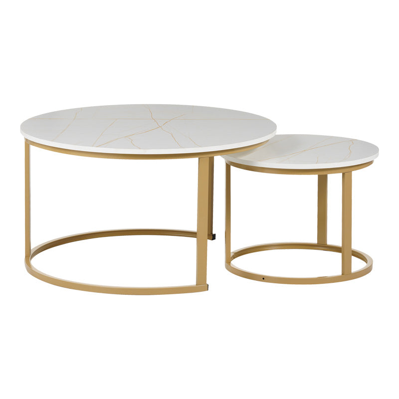 Mese de cafea Solme I, Set 2 piese, 80x80x45 cm - Alb-Auriu