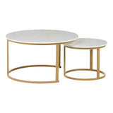 Mese de cafea Solme I, Set 2 piese, 80x80x45 cm - Alb-Auriu