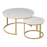Mese de cafea Solme I, Set 2 piese, 80x80x45 cm - Alb-Auriu