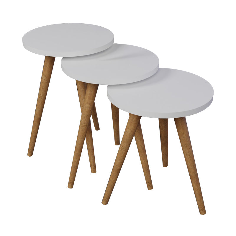 Mese laterale set Perjene de 3 bucati si lemn, Alb - Natural, 37x37 cm - Mese laterale set Perjene de 3 bucati si lemn, Alb - Natural, 37x37 cm