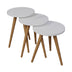 Mese laterale set Perjene de 3 bucati si lemn, Alb - Natural, 37x37 cm