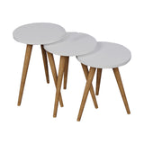 Mese laterale set Perjene de 3 bucati si lemn, Alb - Natural, 37x37 cm - Alb