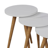 Mese laterale set Perjene de 3 bucati si lemn, Alb - Natural, 37x37 cm - Alb