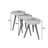 Mese laterale set Perjene de 3 bucati si lemn, Alb - Natural, 37x37 cm - Alb