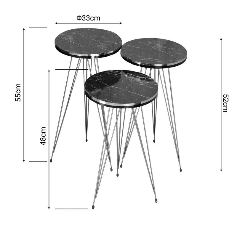 Măsuțe laterale Wakmi, Set 3 piese, 33x33x55 cm - Auriu