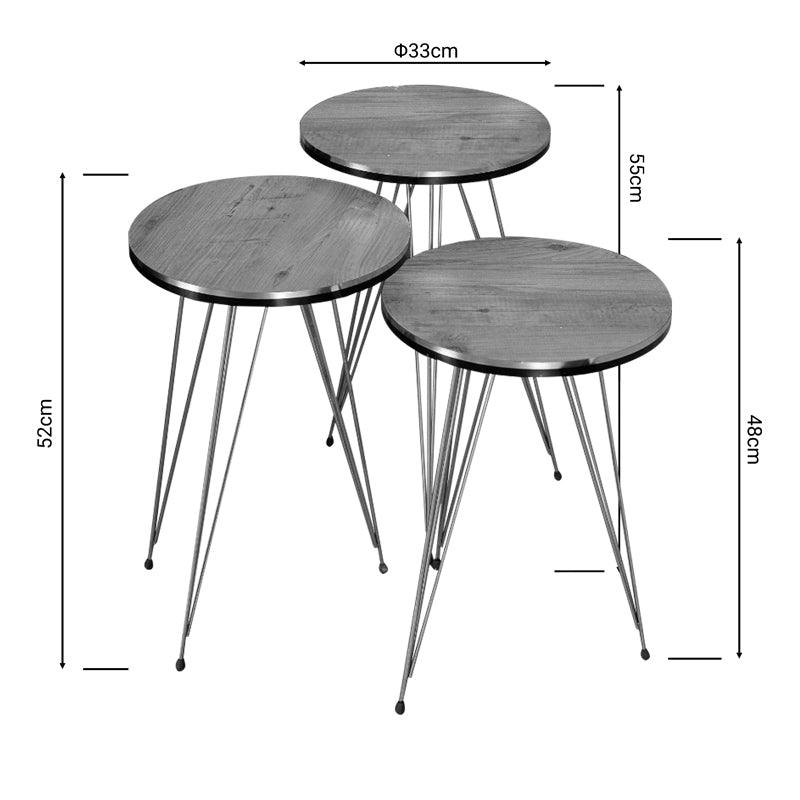 Măsuțe laterale Wakmi, Set 3 piese, 33x33x55 cm - Stejar