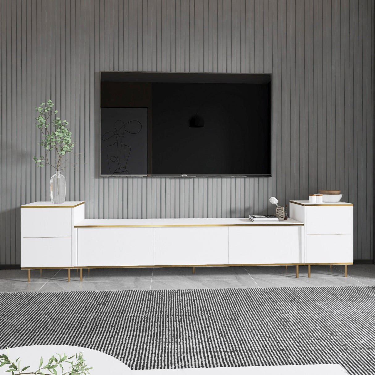 Comoda Tv Imag, Marmura, Alb, 180x35x45.2 cm - Alb