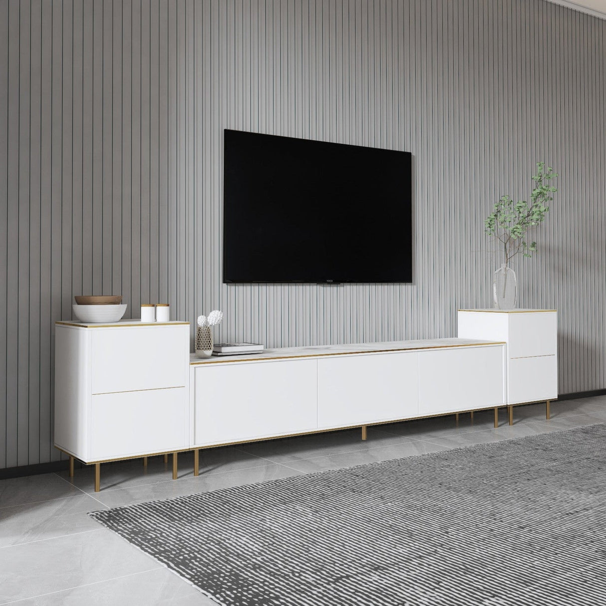Comoda Tv Imag, Marmura, Alb, 180x35x45.2 cm - Marmura