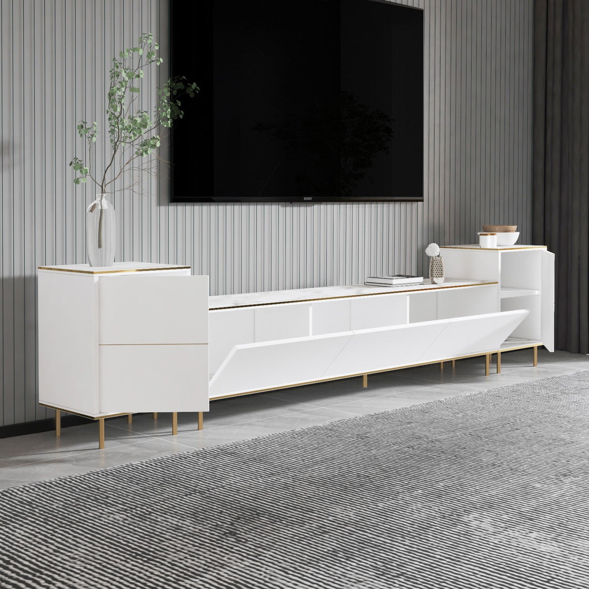 Comoda Tv Imag, Marmura, Alb, 180x35x45.2 cm - Marmura