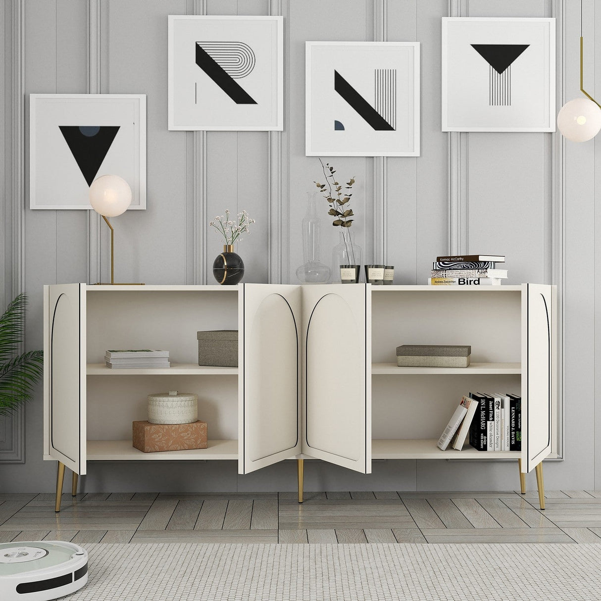 Mobila Lyon 80, Atlas, Gold - Cream Gold, 180x35 cm - Cream Gold