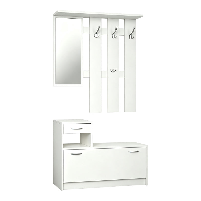 Mobilier de hol cu oglindă Jentia, Diverse culori, 100x24x186 cm - Alb | SKU: 431-000001 | Mobilier de hol cu oglindă Jentia, 100x24x186 cm, varianta Alb, produs pentru amenajarea locuinței, disponibil online în România la CasaMob
