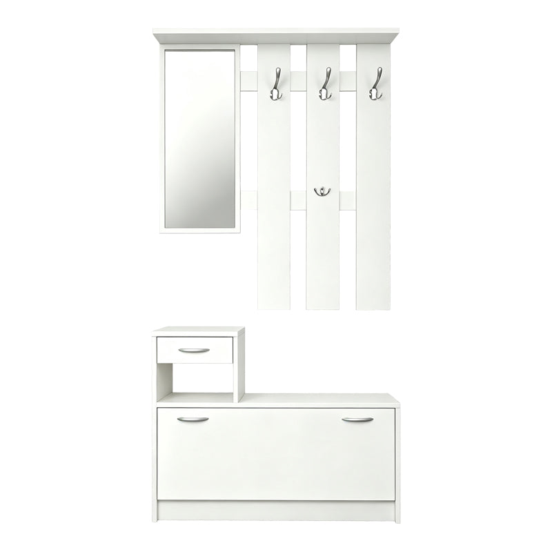 Mobilier de hol cu oglindă Jentia, Diverse culori, 100x24x186 cm - Alb | SKU: 431-000001 | Mobilier de hol cu oglindă Jentia, 100x24x186 cm, varianta Alb, produs pentru amenajarea locuinței, disponibil online în România la CasaMob