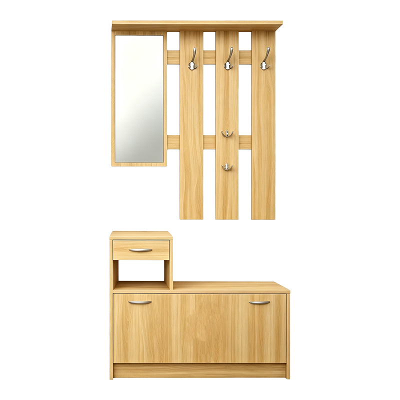 Mobilier de hol cu oglindă Jentia, Diverse culori, 100x24x186 cm - Stejar | SKU: 431-000002 | Mobilier de hol cu oglindă Jentia, 100x24x186 cm, varianta Stejar, produs pentru amenajarea locuinței, disponibil online în România la CasaMob