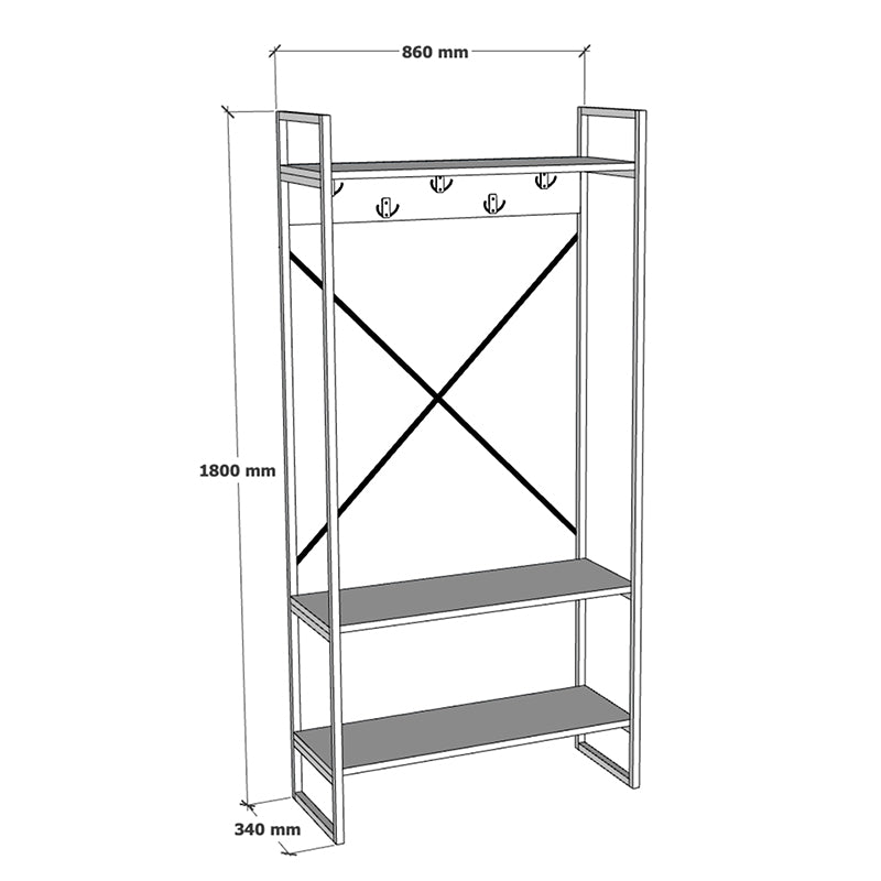 Mobilier de hol cu suport metalic Levento, Metal și Lemn, 88x34x180 cm, perspectiva suplimentara