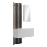 Mobilier de intrare Arika cu oglinda si riflaj, 100x37x199 cm - Alb